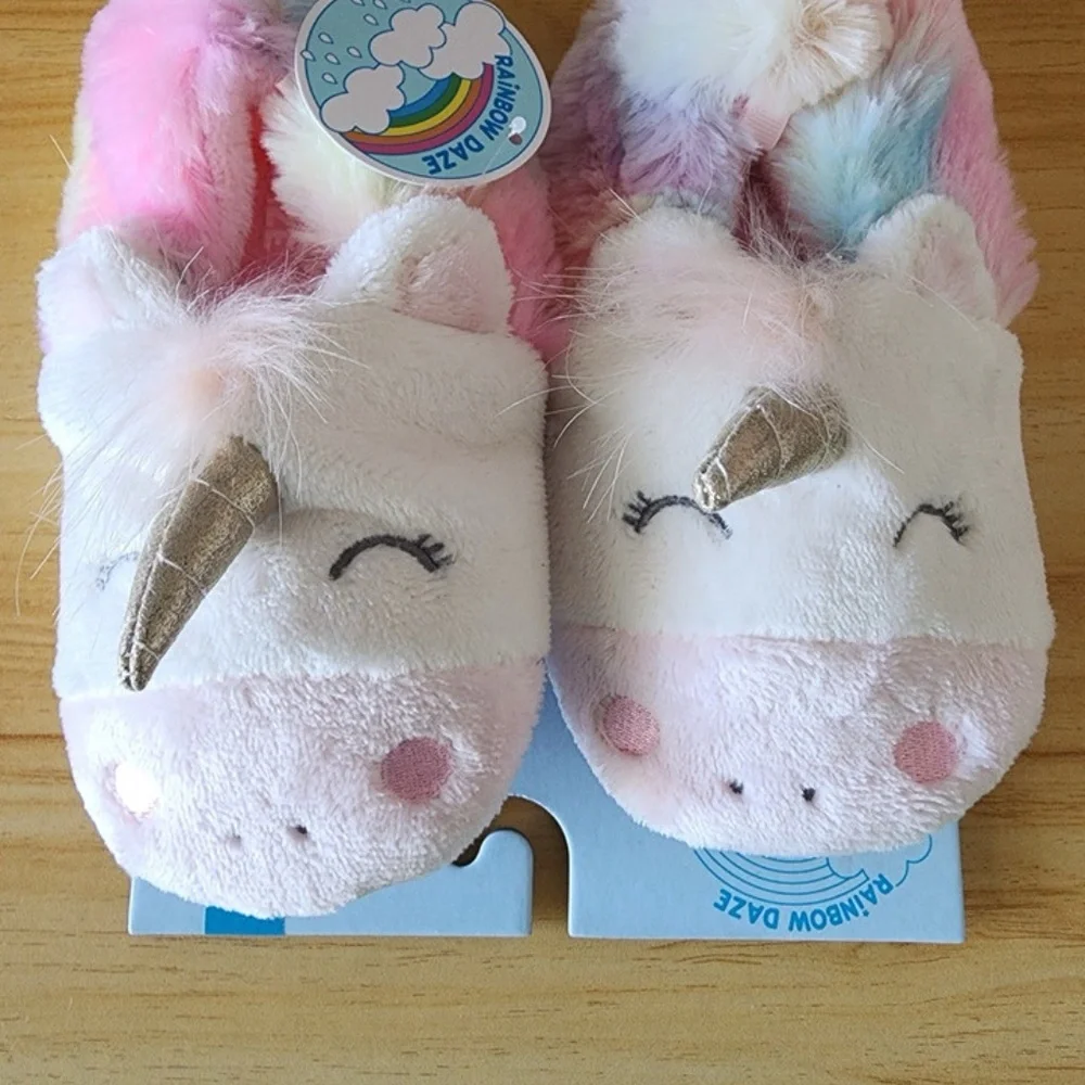 NEW Rainbow Daze Girls Colorful Unicorn Slippers Size 11 - 12